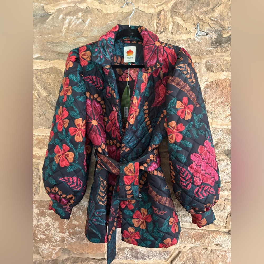 NWT Farm Rio quilted puffer belted jacket- size S